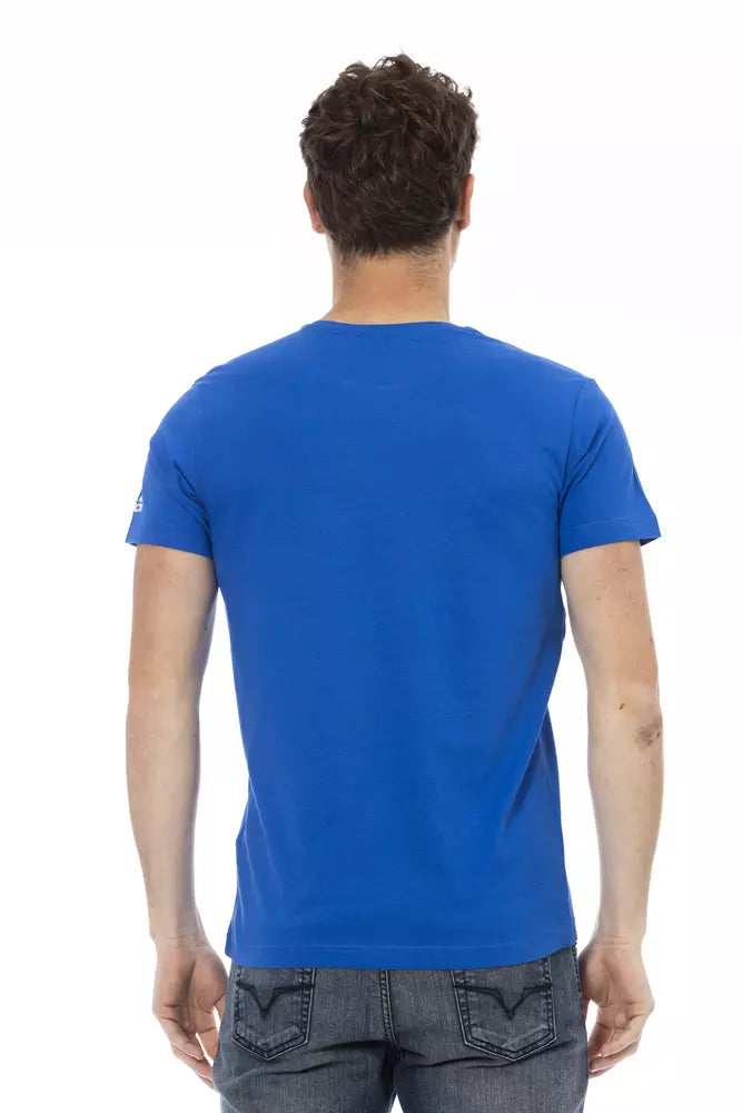 Trussardi Action Elegantes blaues Kurzarm-T-Shirt mit Frontdruck