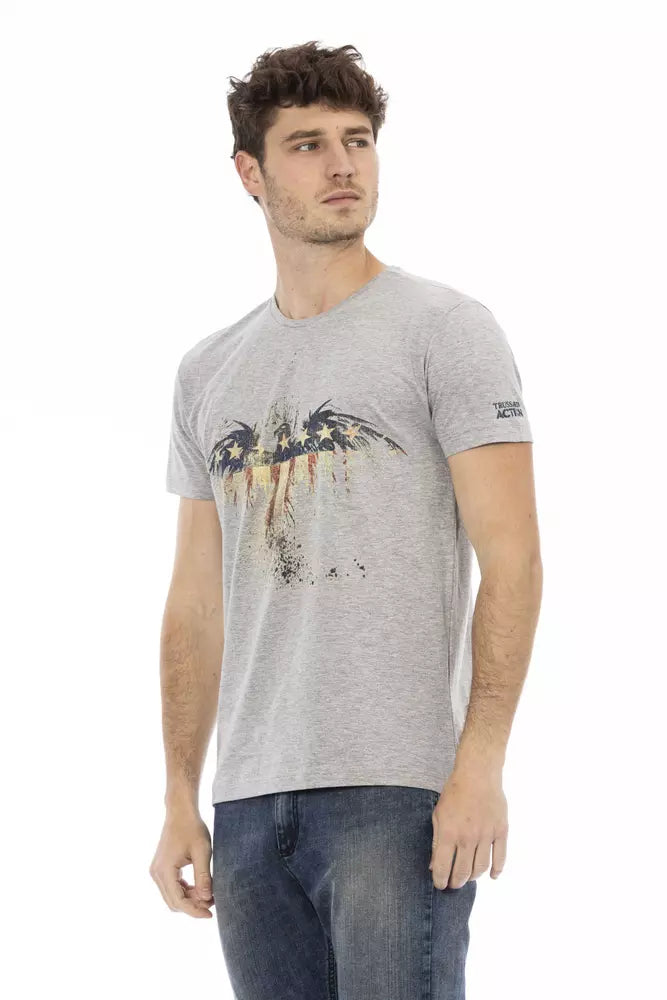 Trussardi Action Elevated Lässiges graues T-Shirt mit einzigartigem Frontdruck