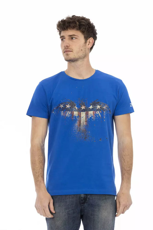 Trussardi Action Chic blaues Kurzarm-T-Shirt mit Aufdruck