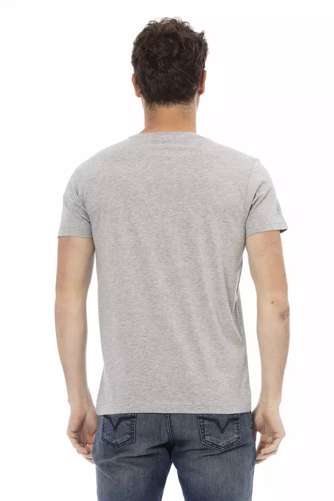 Trussardi Action Elevated Lässiges graues T-Shirt mit einzigartigem Frontdruck