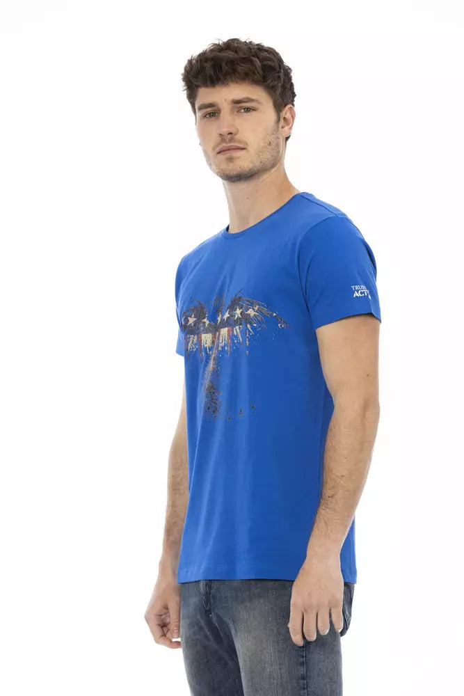 Trussardi Action Chic blaues Kurzarm-T-Shirt mit Aufdruck