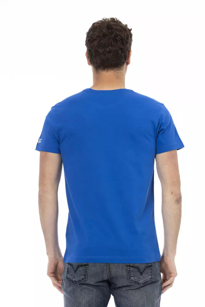 Trussardi Action Chic blaues Kurzarm-T-Shirt mit Aufdruck