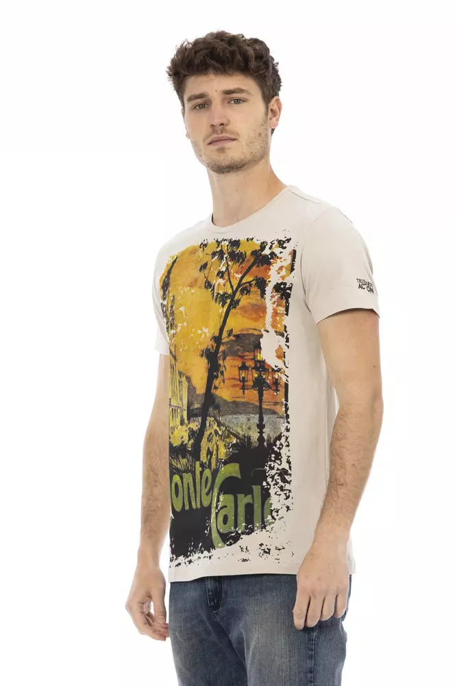 Trussardi Action Beige T-Shirt mit Rundhalsausschnitt und Aufdruck auf der Vorderseite