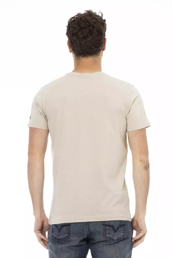 Trussardi Action Beige T-Shirt mit Rundhalsausschnitt und Aufdruck auf der Vorderseite