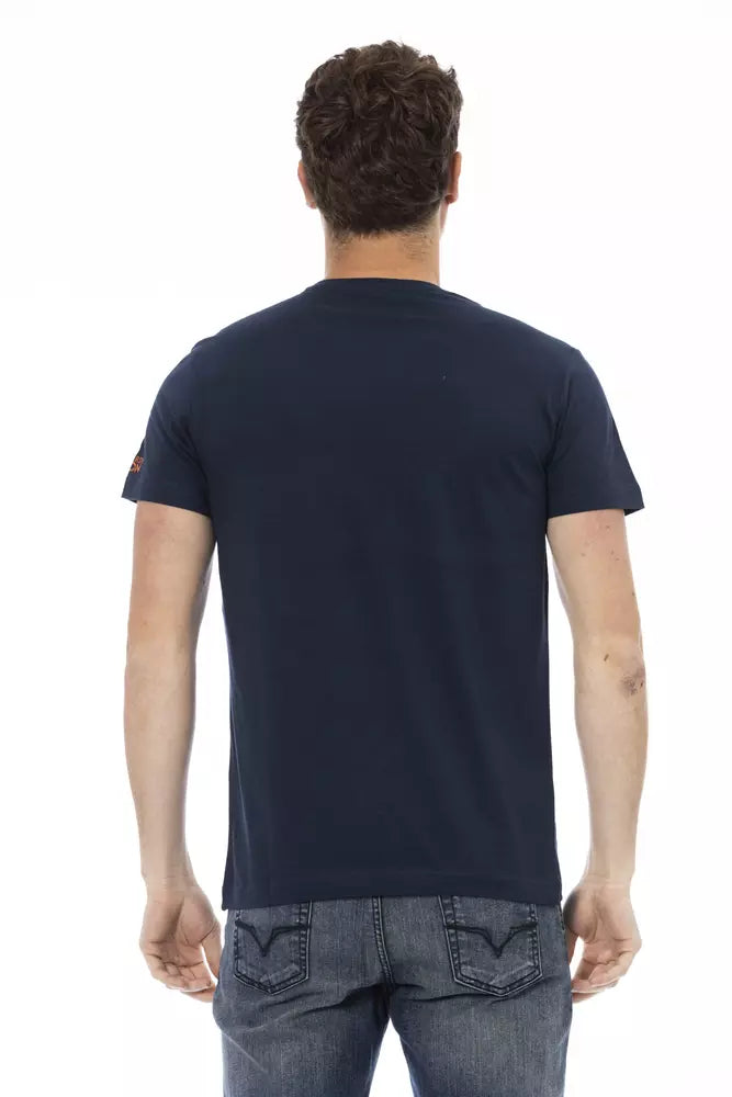 Trussardi Action Chic Blaues Kurzarm-T-Shirt mit Frontdruck