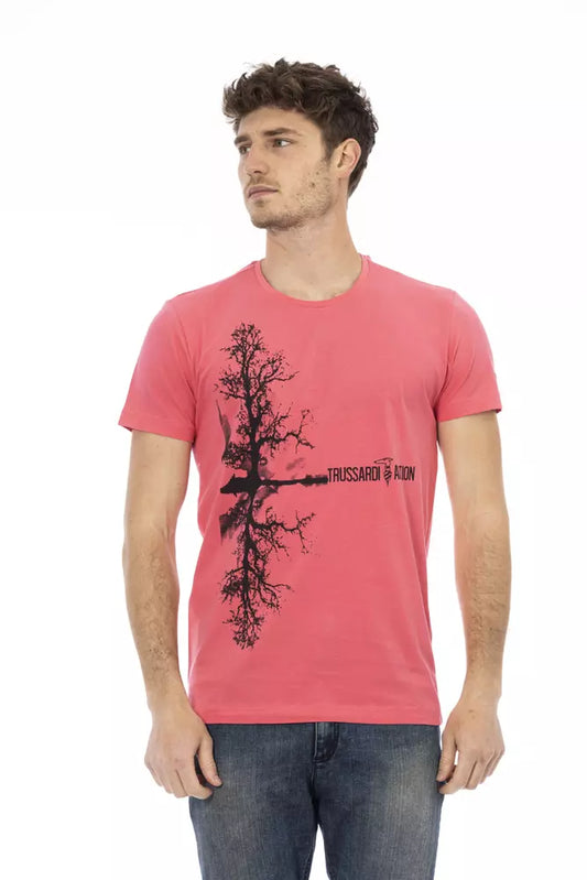 Trussardi Action Chic rosa Kurzarm-T-Shirt mit einzigartigem Frontdruck