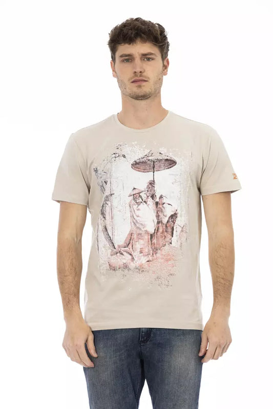 Trussardi Action Beige Kurzarm-Luxus-T-Shirt mit Frontdruck