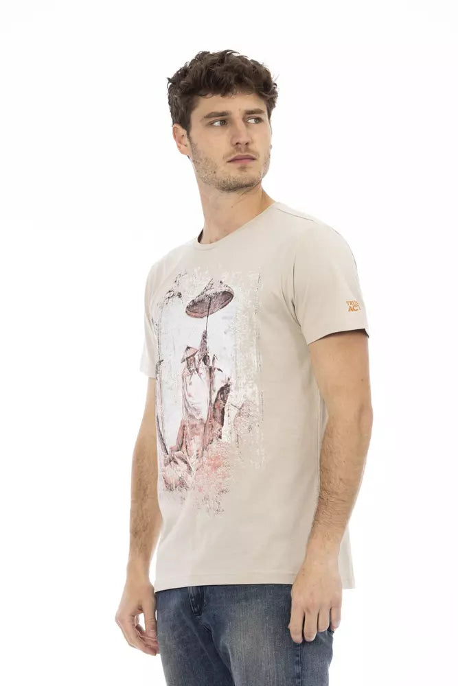 Trussardi Action Beige Kurzarm-Luxus-T-Shirt mit Frontdruck