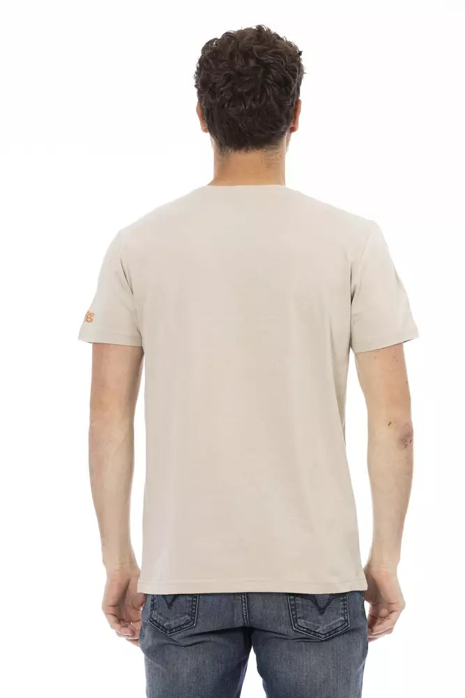 Trussardi Action Beige Kurzarm-Luxus-T-Shirt mit Frontdruck