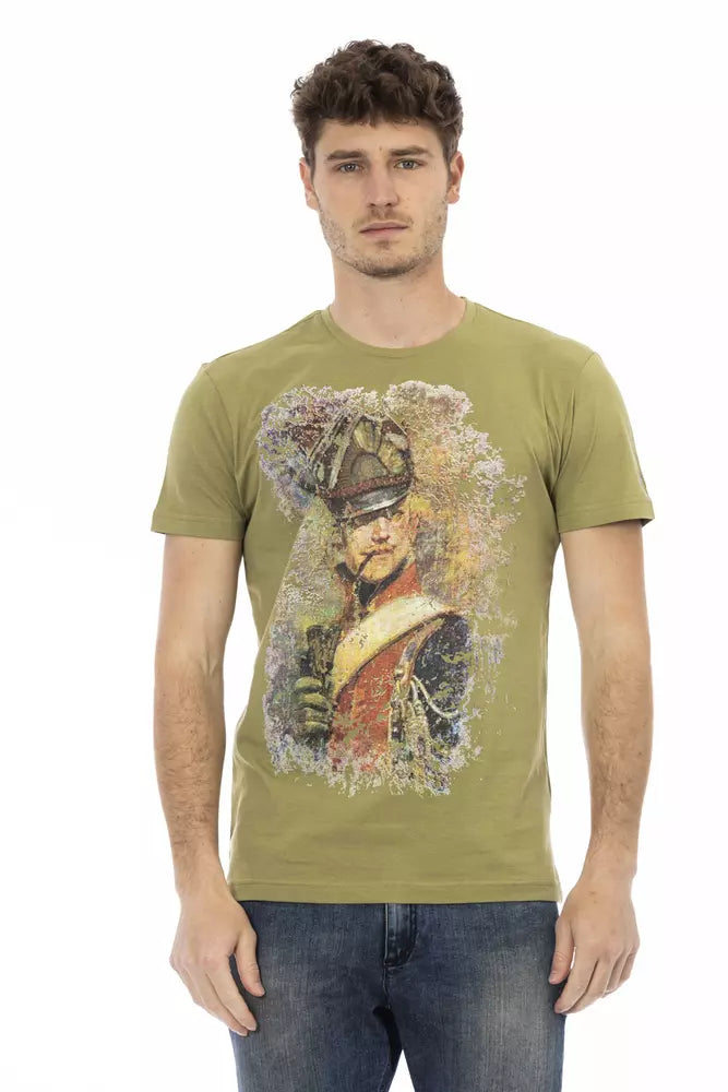 Trussardi Action Chic grünes Kurzarm-T-Shirt mit Frontdruck