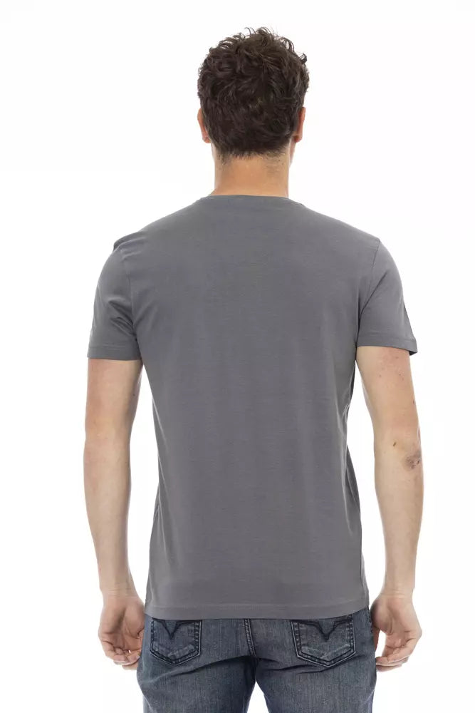 Trussardi Action – Elegantes graues T-Shirt mit Rundhalsausschnitt und Aufdruck auf der Vorderseite