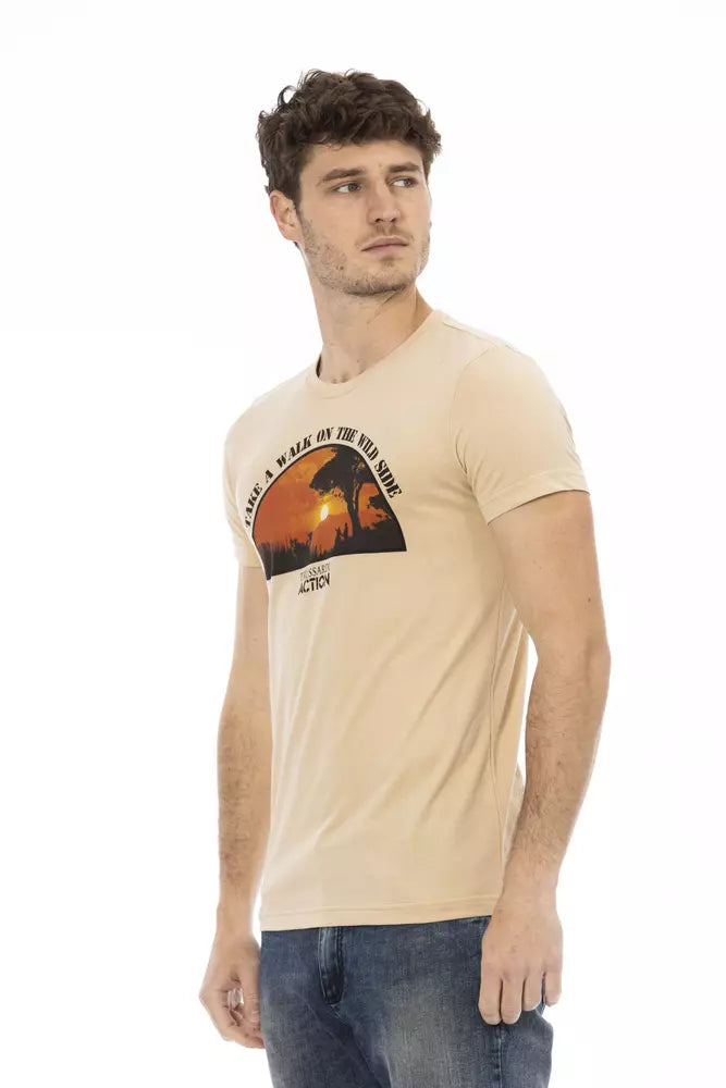 Trussardi Action Beige Kurzarm-T-Shirt mit elegantem Aufdruck