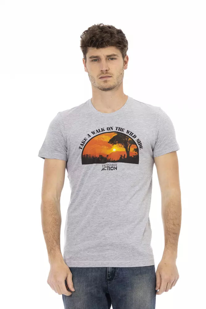 Trussardi Action Elegantes graues T-Shirt aus Baumwollmischung