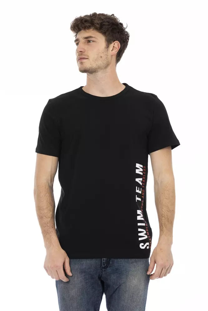 Bikkembergs schlankes schwarzes Baumwoll-T-Shirt mit auffälligem Frontdruck