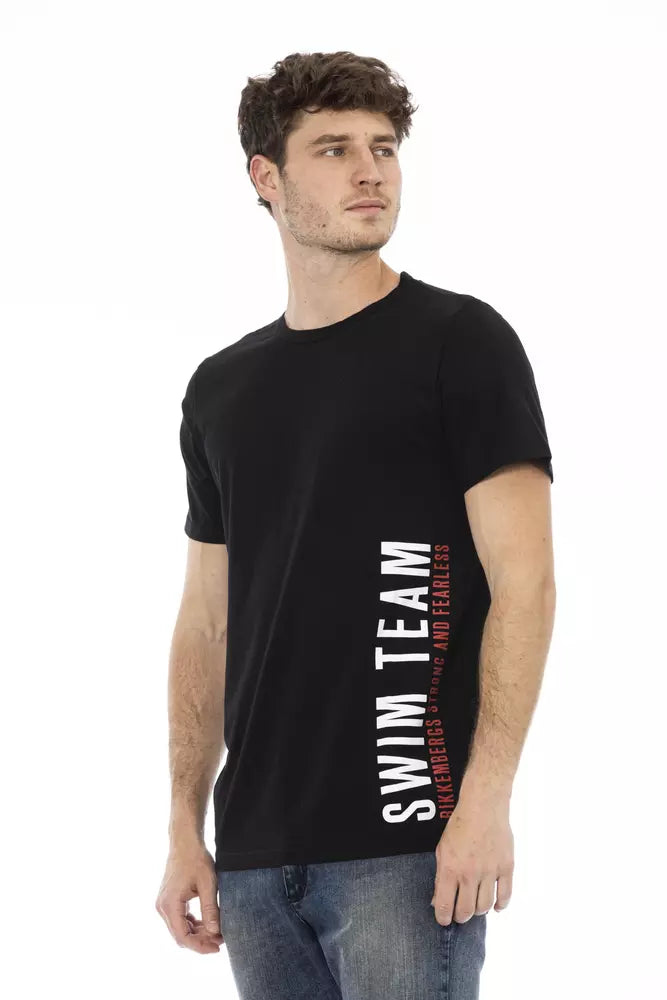 Bikkembergs schlankes schwarzes Baumwoll-T-Shirt mit auffälligem Frontdruck