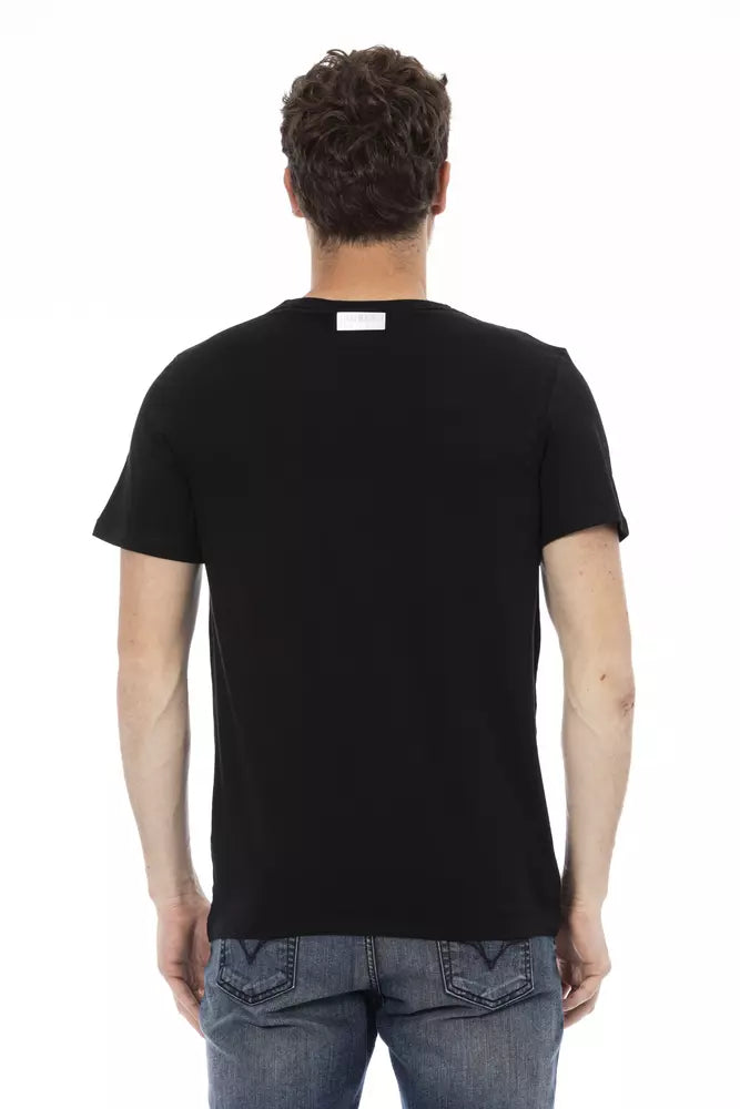 Bikkembergs schlankes schwarzes Baumwoll-T-Shirt mit auffälligem Frontdruck