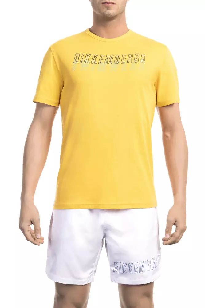 Bikkembergs sonniges gelbes Baumwoll-T-Shirt mit Logo-Detail auf der Rückseite