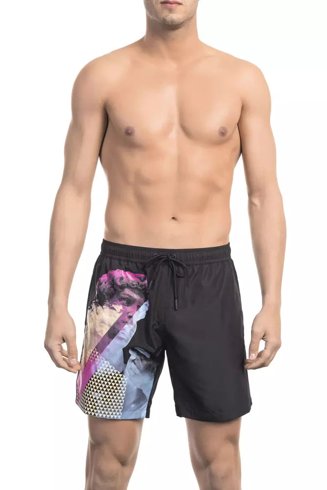 Bikkembergs elegante Badeshorts mit seitlichem Print in Schwarz