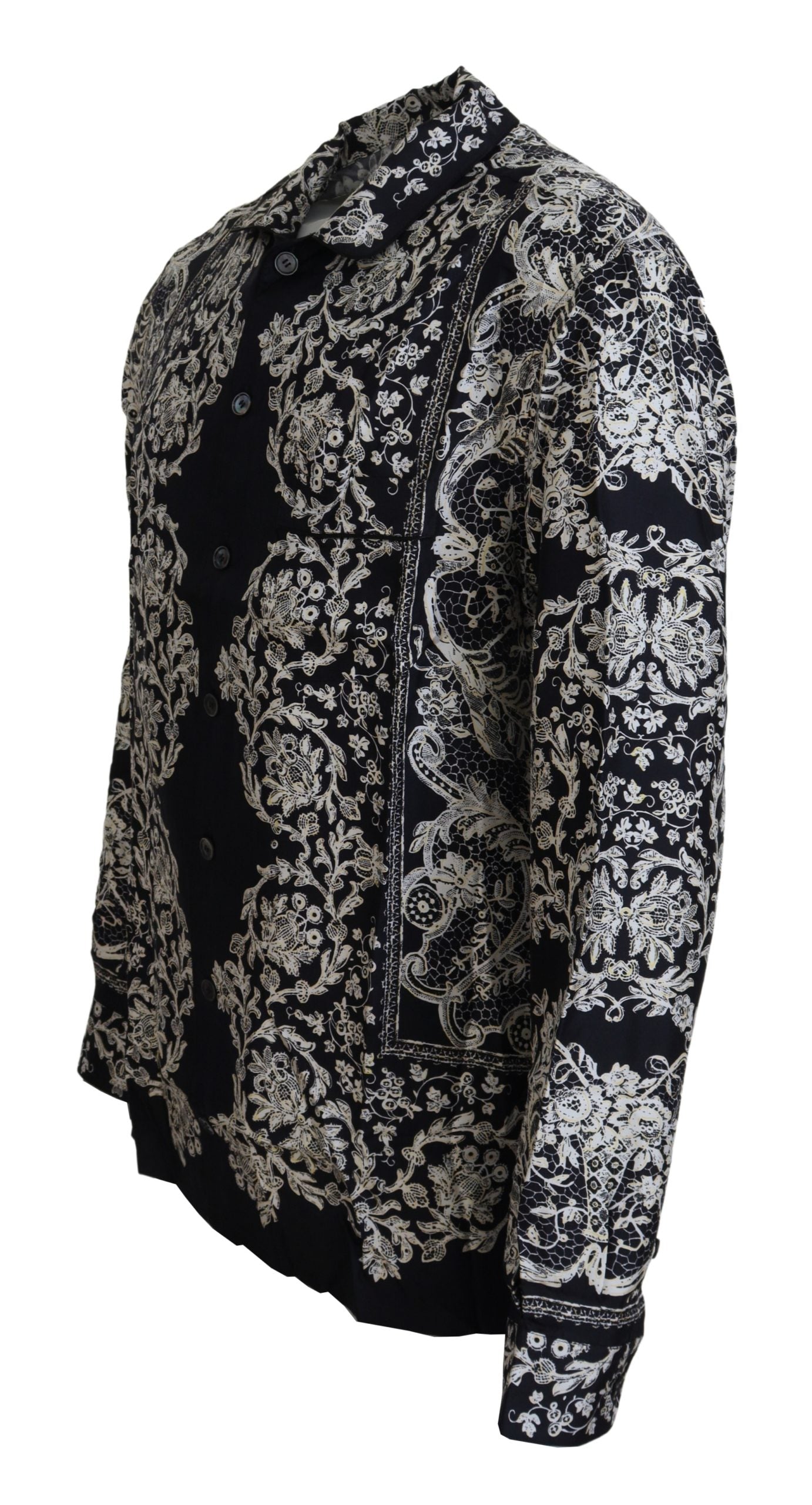 Dolce &amp; Gabbana Blue Silk Floral Baroque Satin Casual Shirt