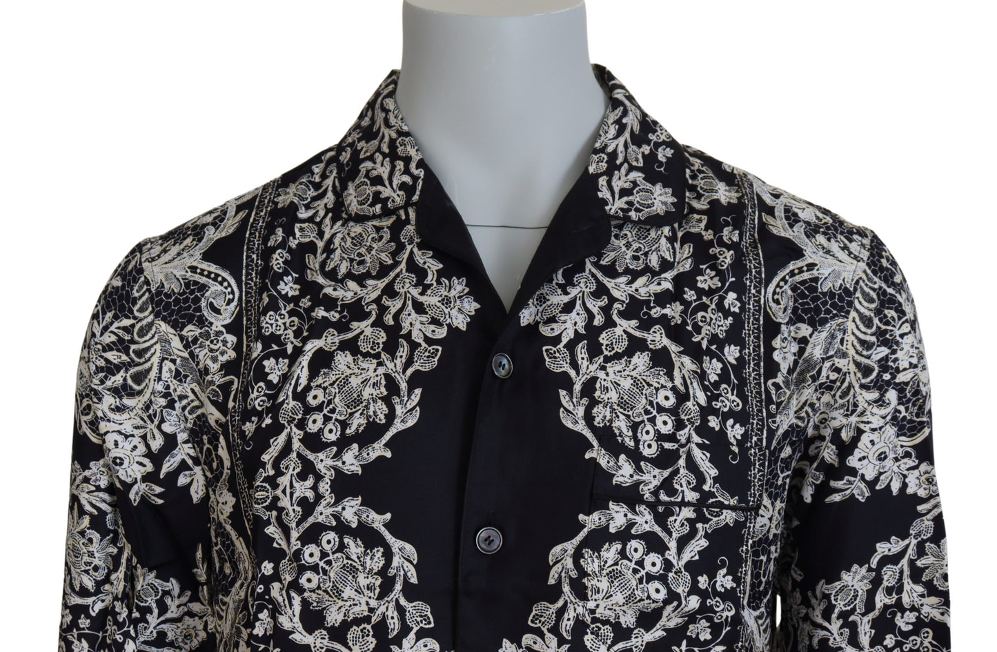 Dolce &amp; Gabbana Blue Silk Floral Baroque Satin Casual Shirt