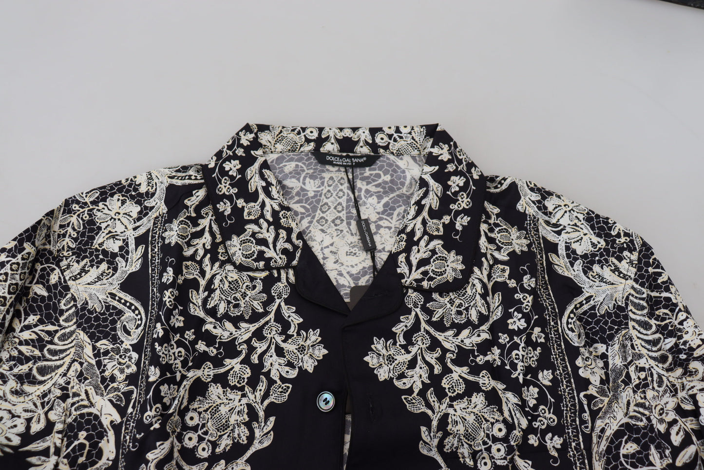 Dolce &amp; Gabbana Blue Silk Floral Baroque Satin Casual Shirt