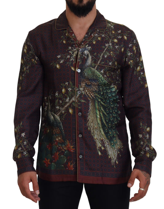 Dolce &amp; Gabbana Bordeaux Ostrich Silk Satin Casual Mens Shirt