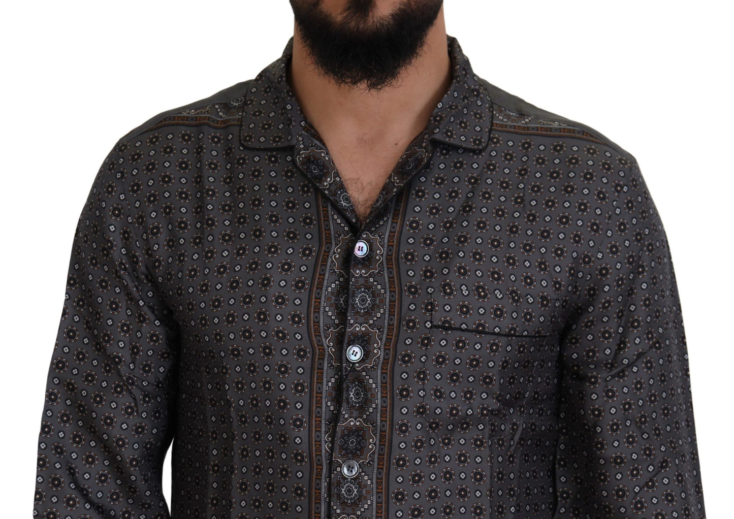 Dolce &amp; Gabbana Gray Baroque Silk Satin Casual Shirt