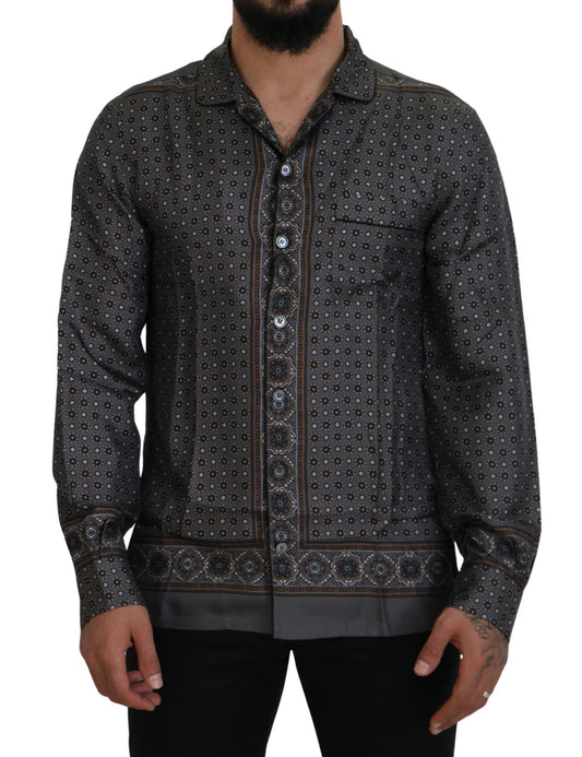 Dolce &amp; Gabbana Gray Baroque Silk Satin Casual Shirt