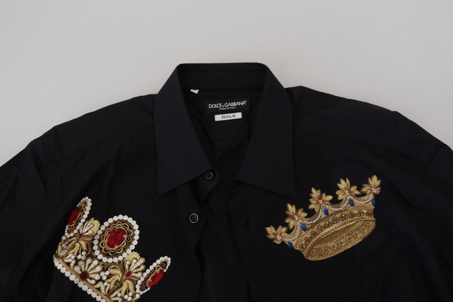 Dolce &amp; Gabbana Black Gold Crown Slim Fit Dress Formal Shirt