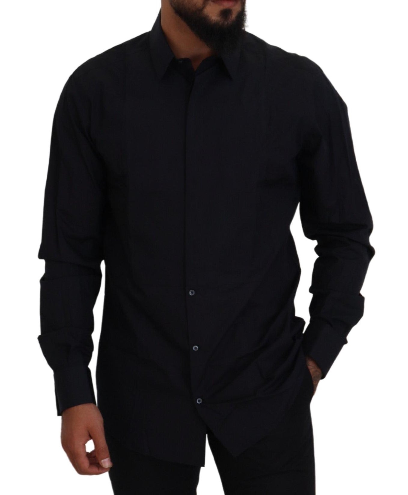 Dolce &amp; Gabbana Black Gold Cotton Slim Fit Dress Mens Shirt