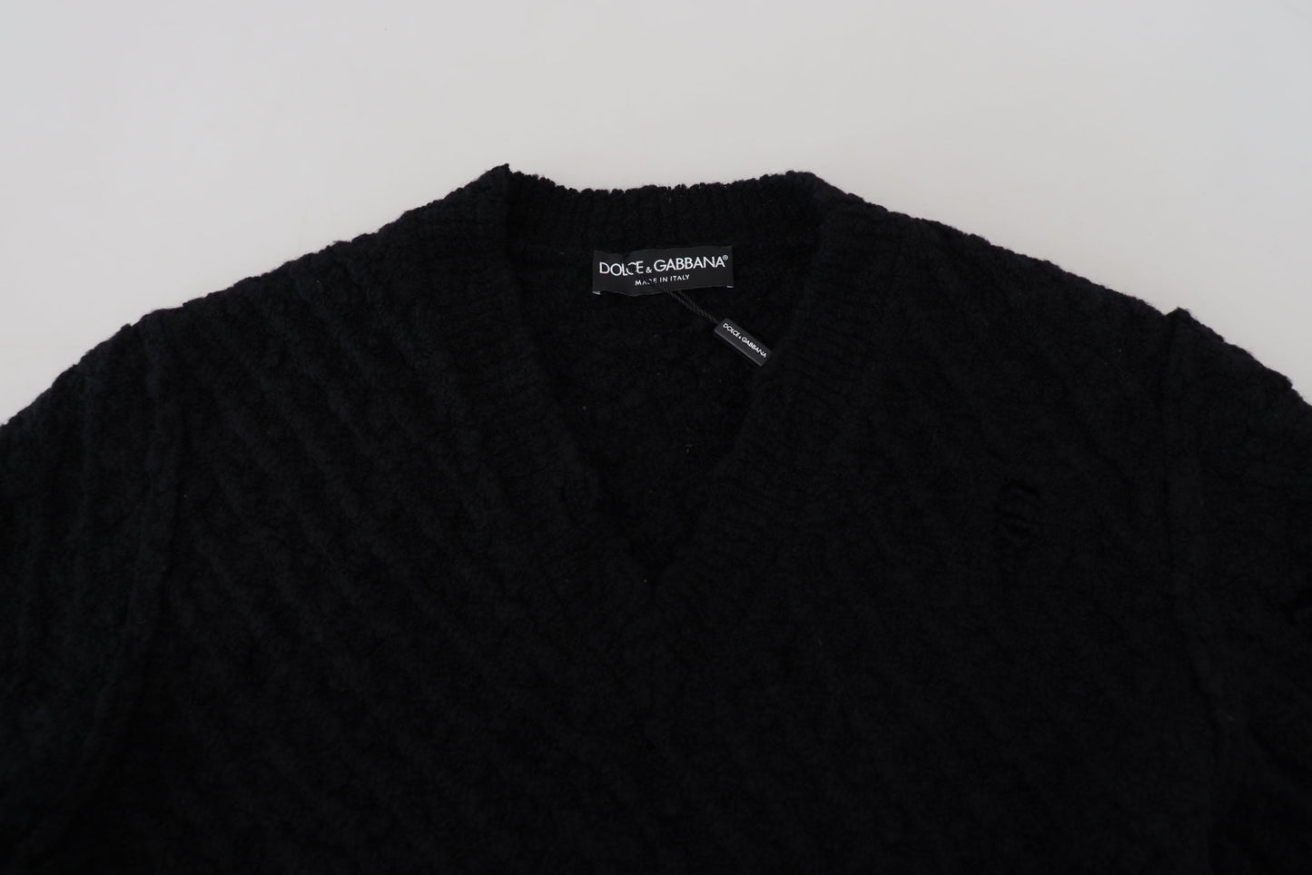 Dolce &amp; Gabbana Black Wool V-neck Knitted Pullover Sweater