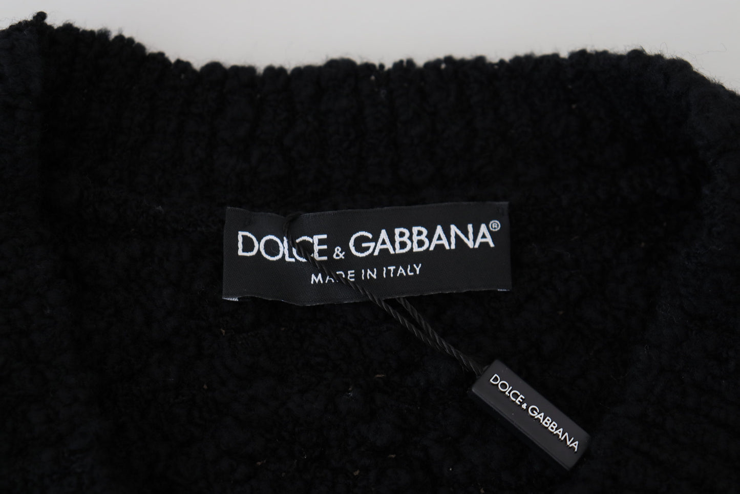 Dolce &amp; Gabbana Black Wool V-neck Knitted Pullover Sweater