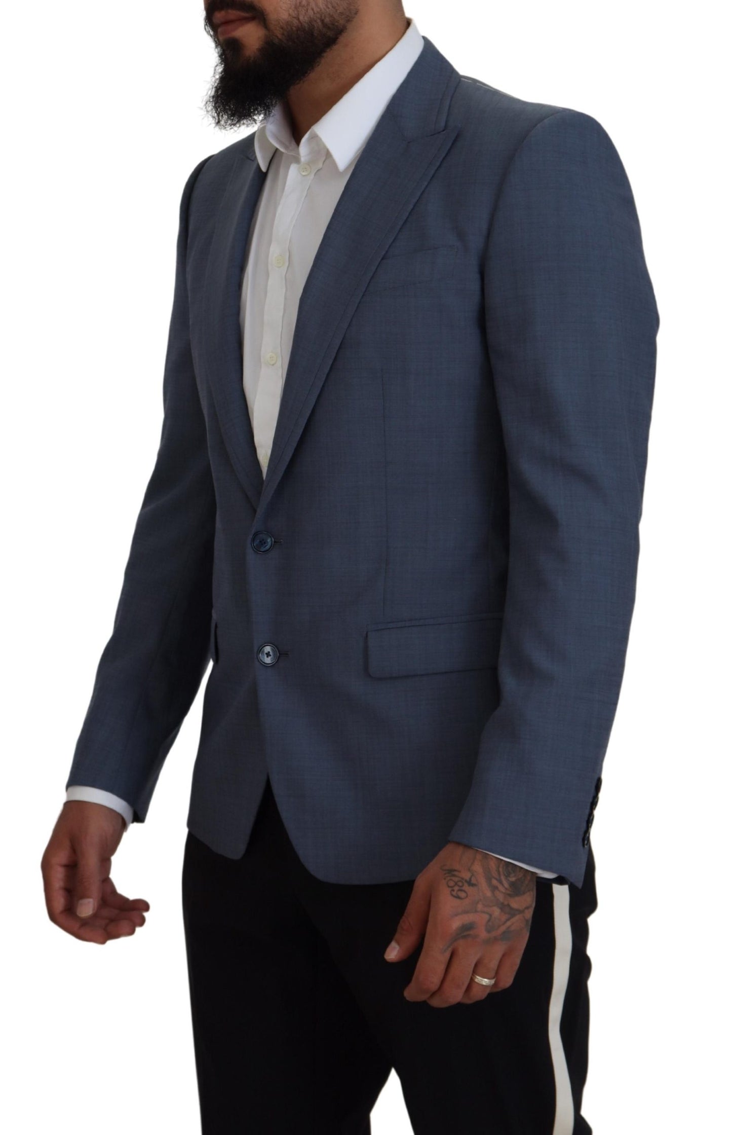 Dolce &amp; Gabbana Blue Wool Stretch Slim Fit Jacket Blazer