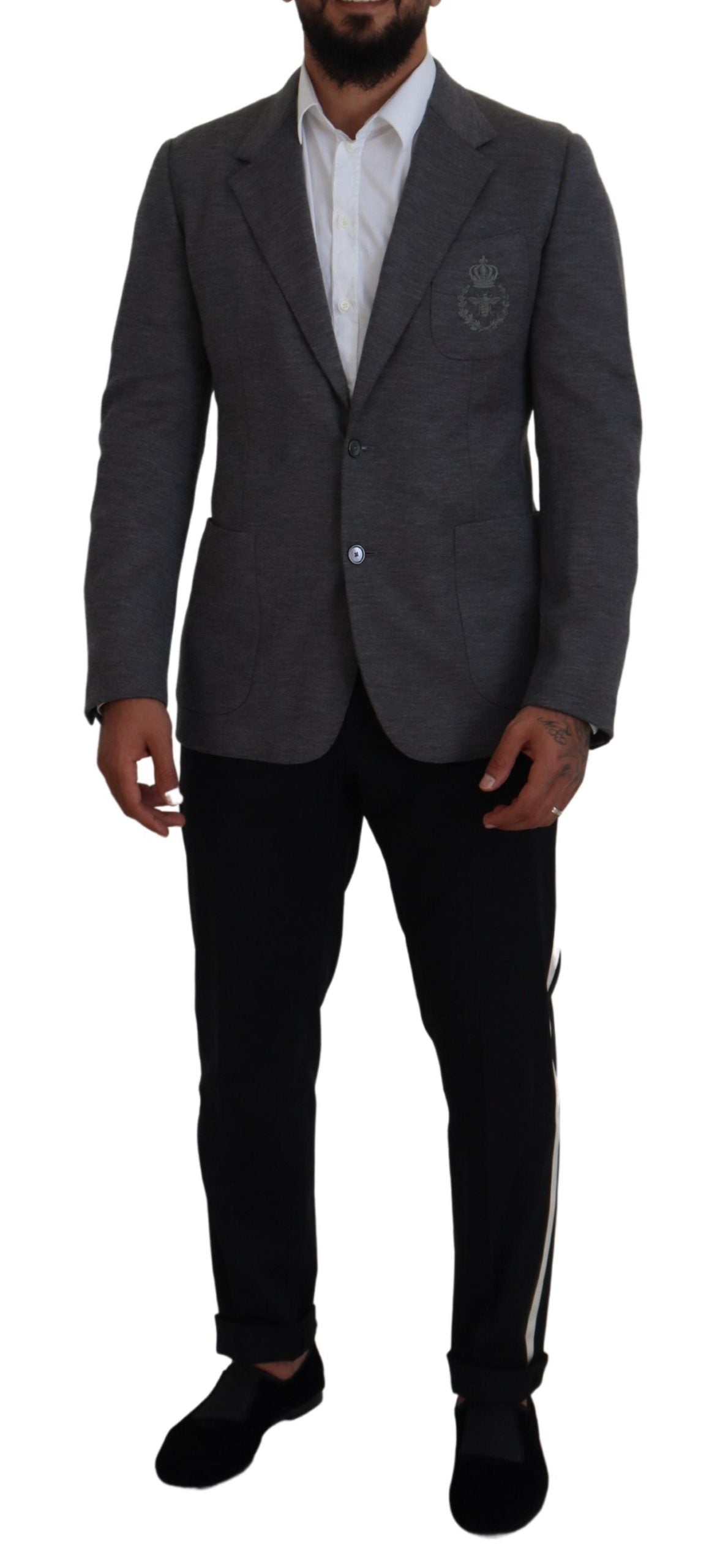 Dolce &amp; Gabbana Gray Wool Stretch Slim Fit Jacket Blazer