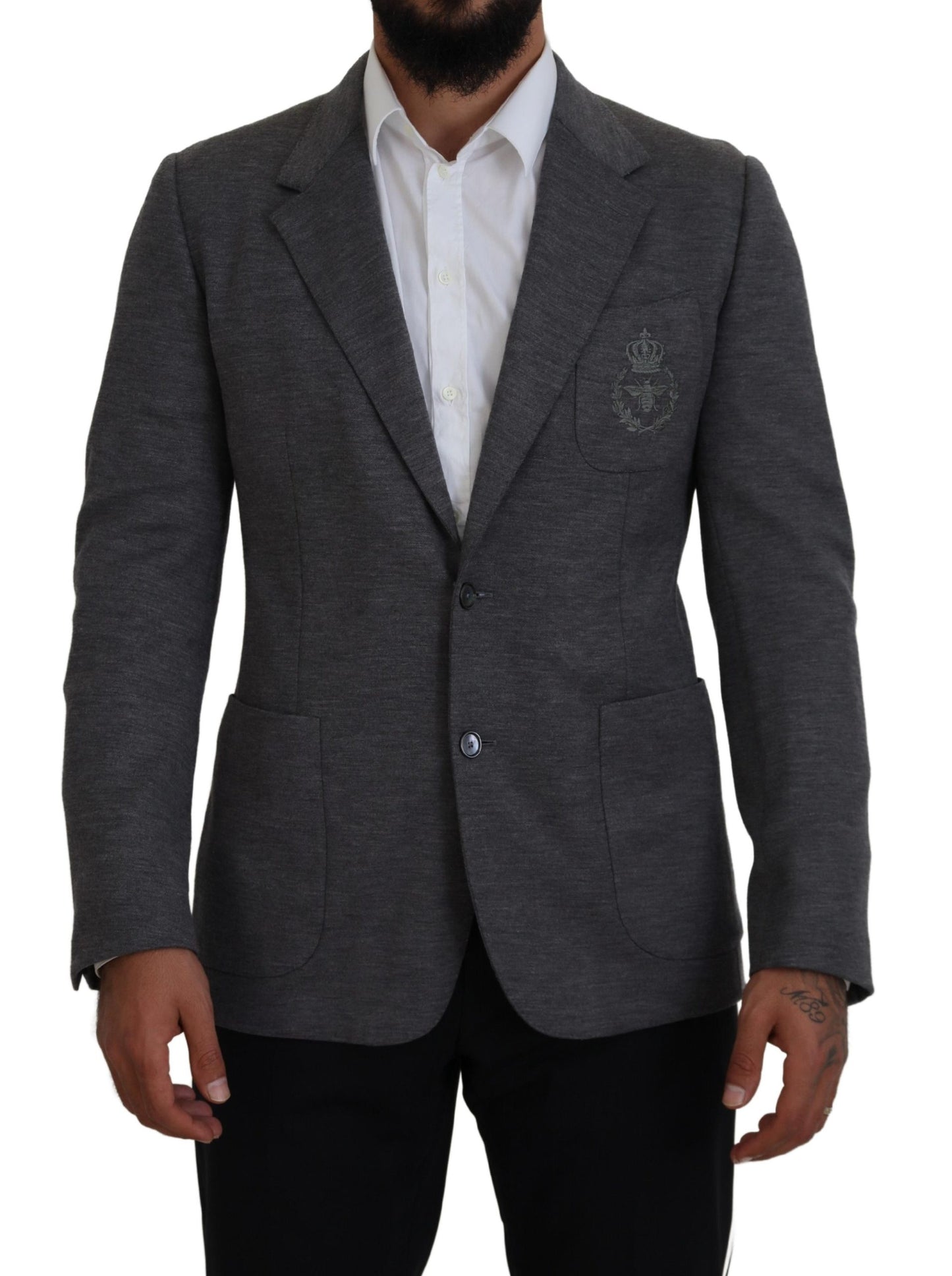 Dolce &amp; Gabbana Gray Wool Stretch Slim Fit Jacket Blazer