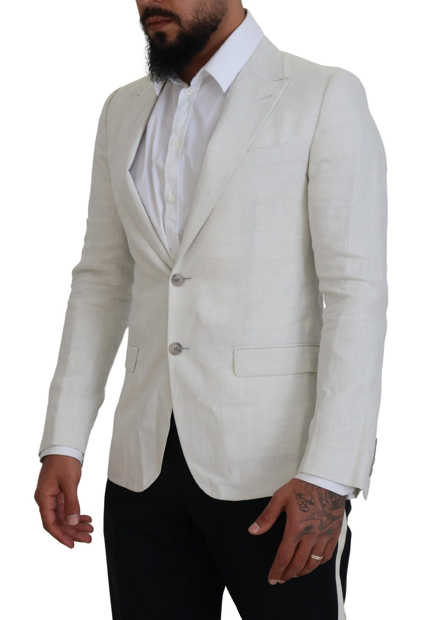 Dolce &amp; Gabbana White Linen Slim Fit Jacket Blazer