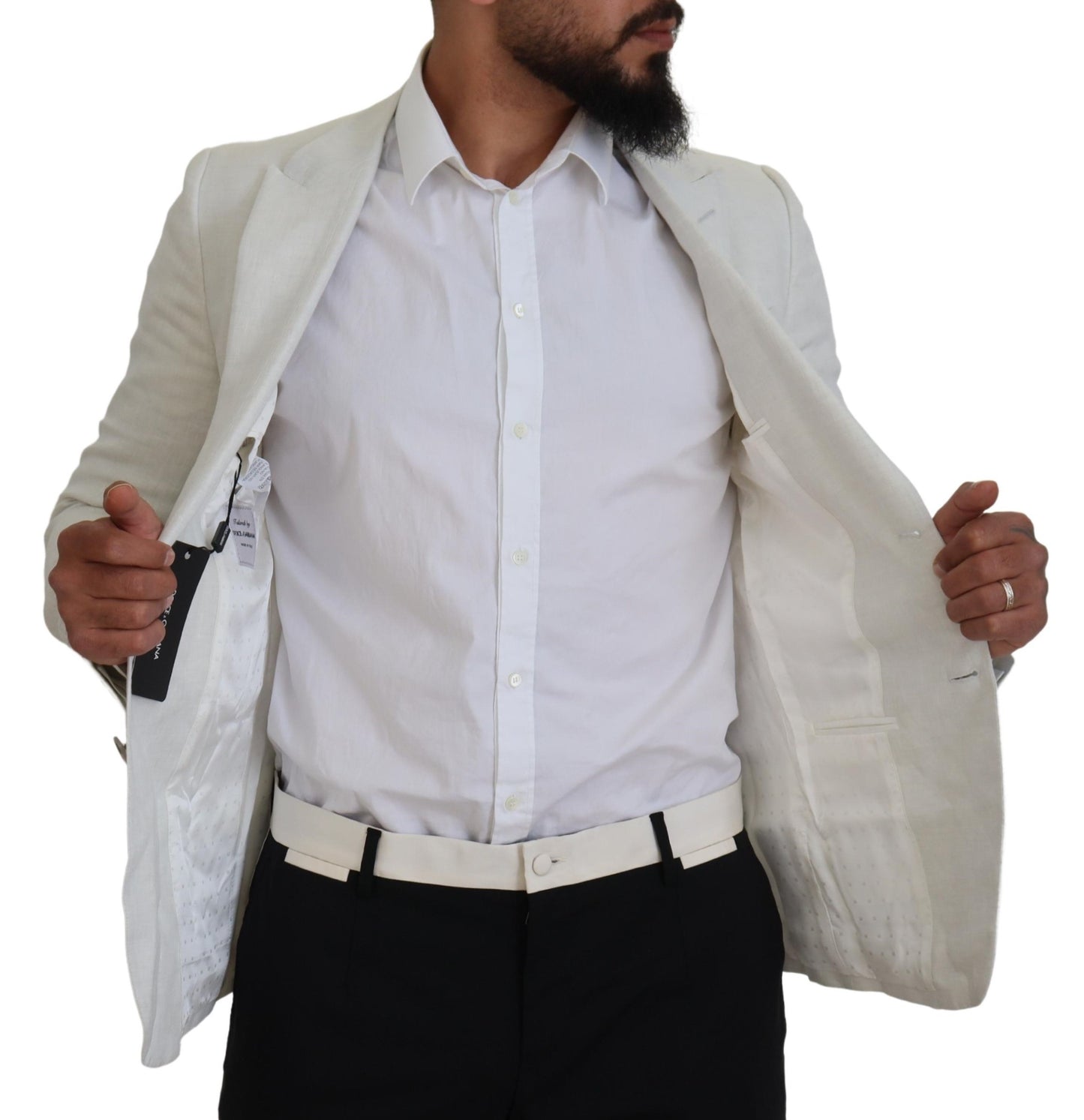 Dolce &amp; Gabbana White Linen Slim Fit Jacket Blazer