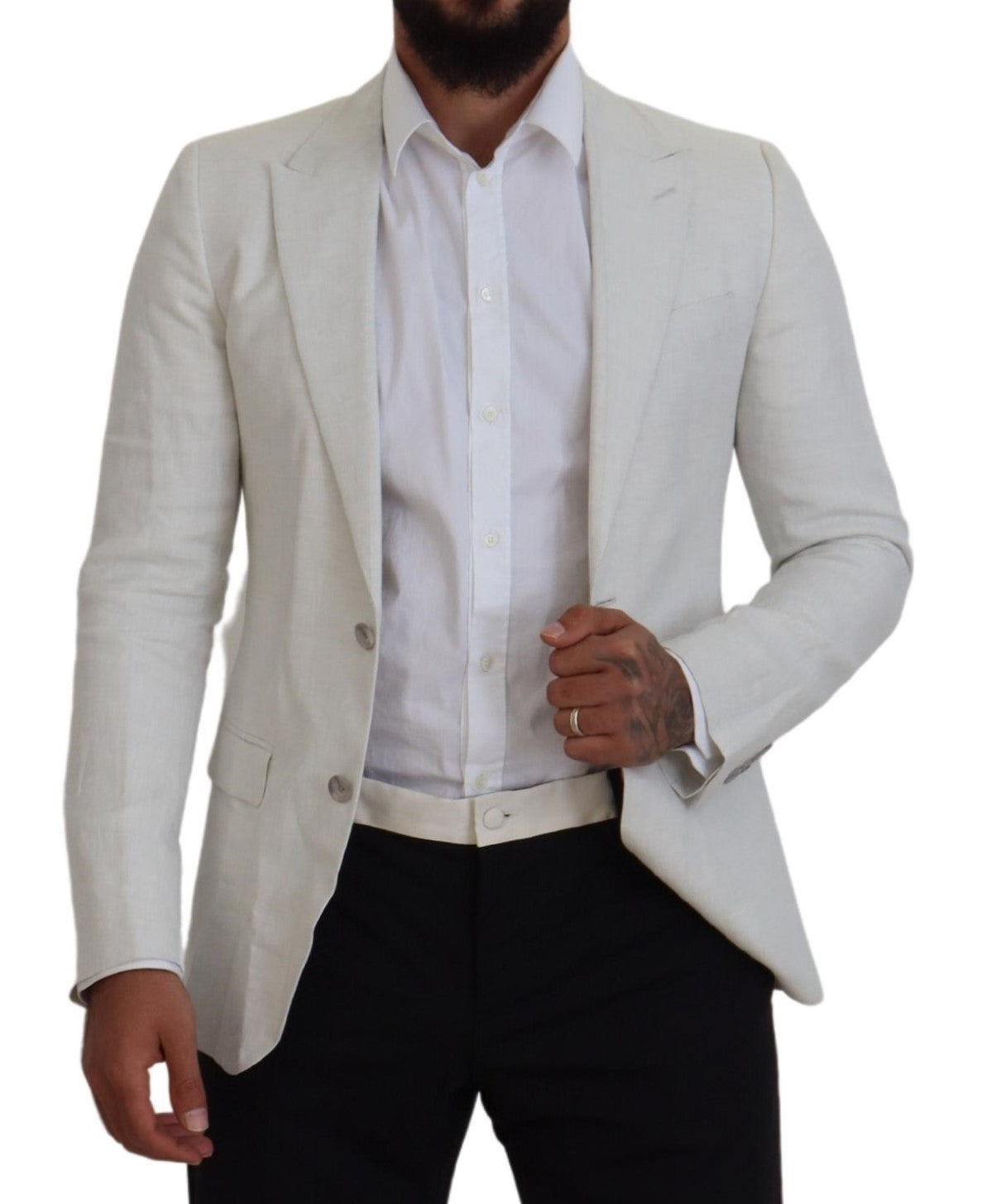 Dolce &amp; Gabbana White Linen Slim Fit Jacket Blazer