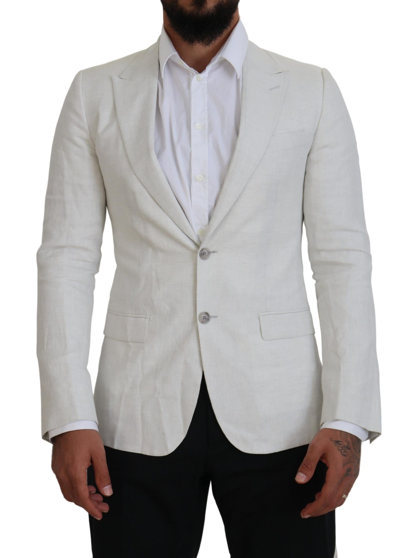 Dolce &amp; Gabbana White Linen Slim Fit Jacket Blazer