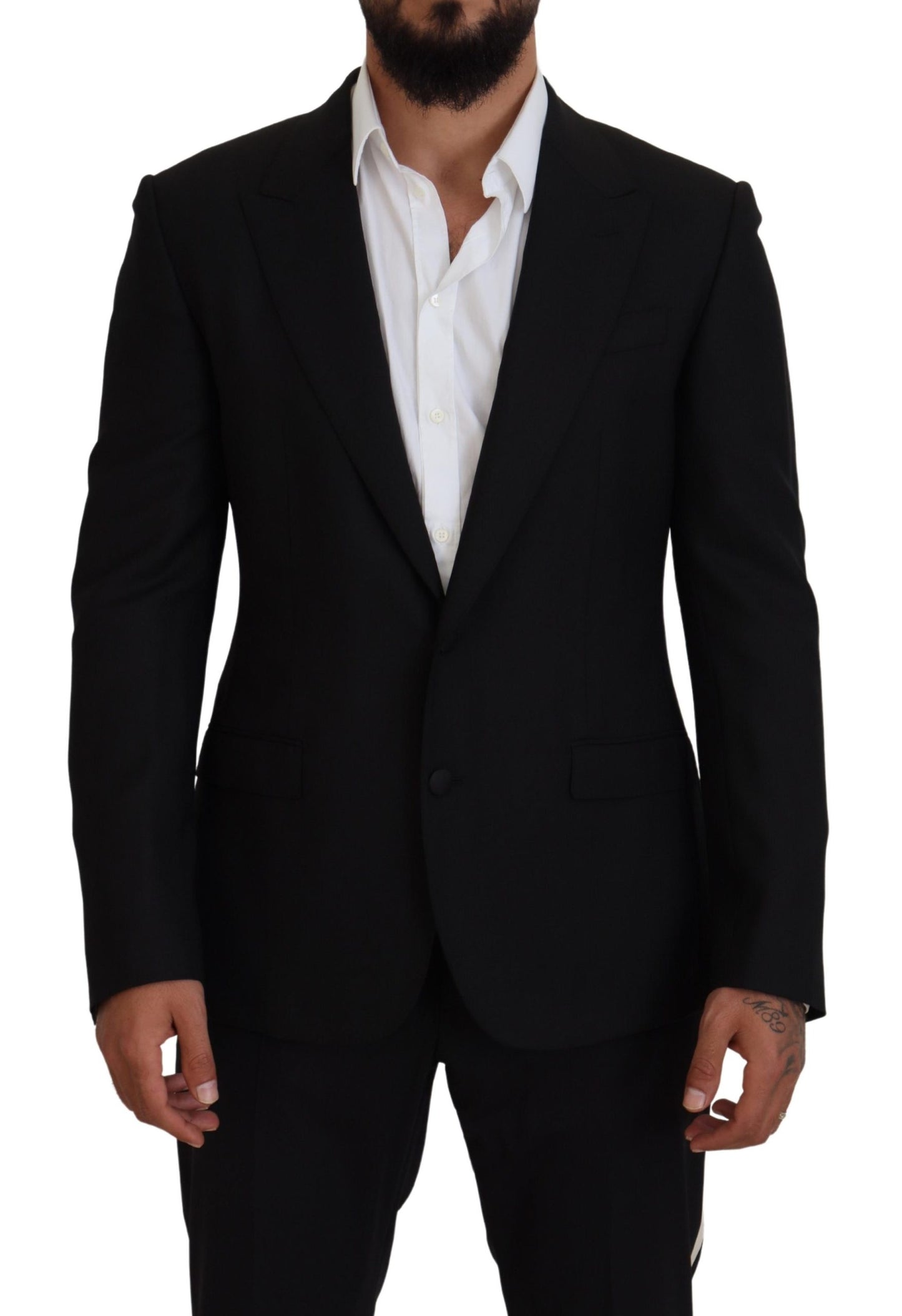 Dolce &amp; Gabbana Black Wool Stretch Slim Fit Jacket Blazer