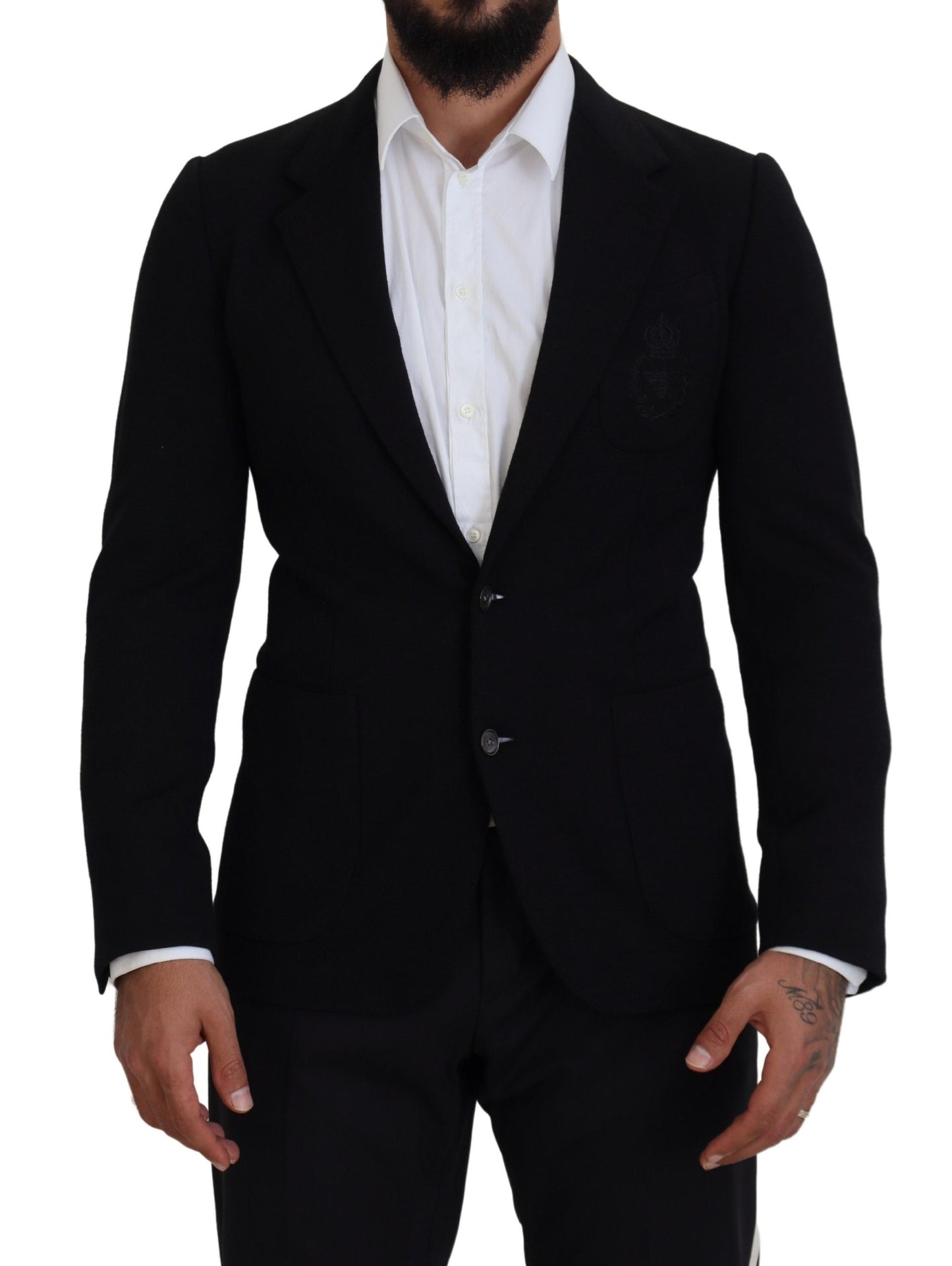 Dolce &amp; Gabbana Black Wool Crown Slim Fit Jacket Blazer