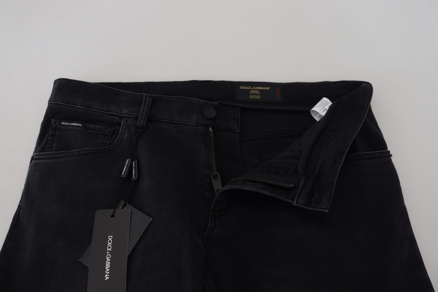 Dolce &amp; Gabbana – Glatte schwarze Denim-Hose aus Baumwollmischung