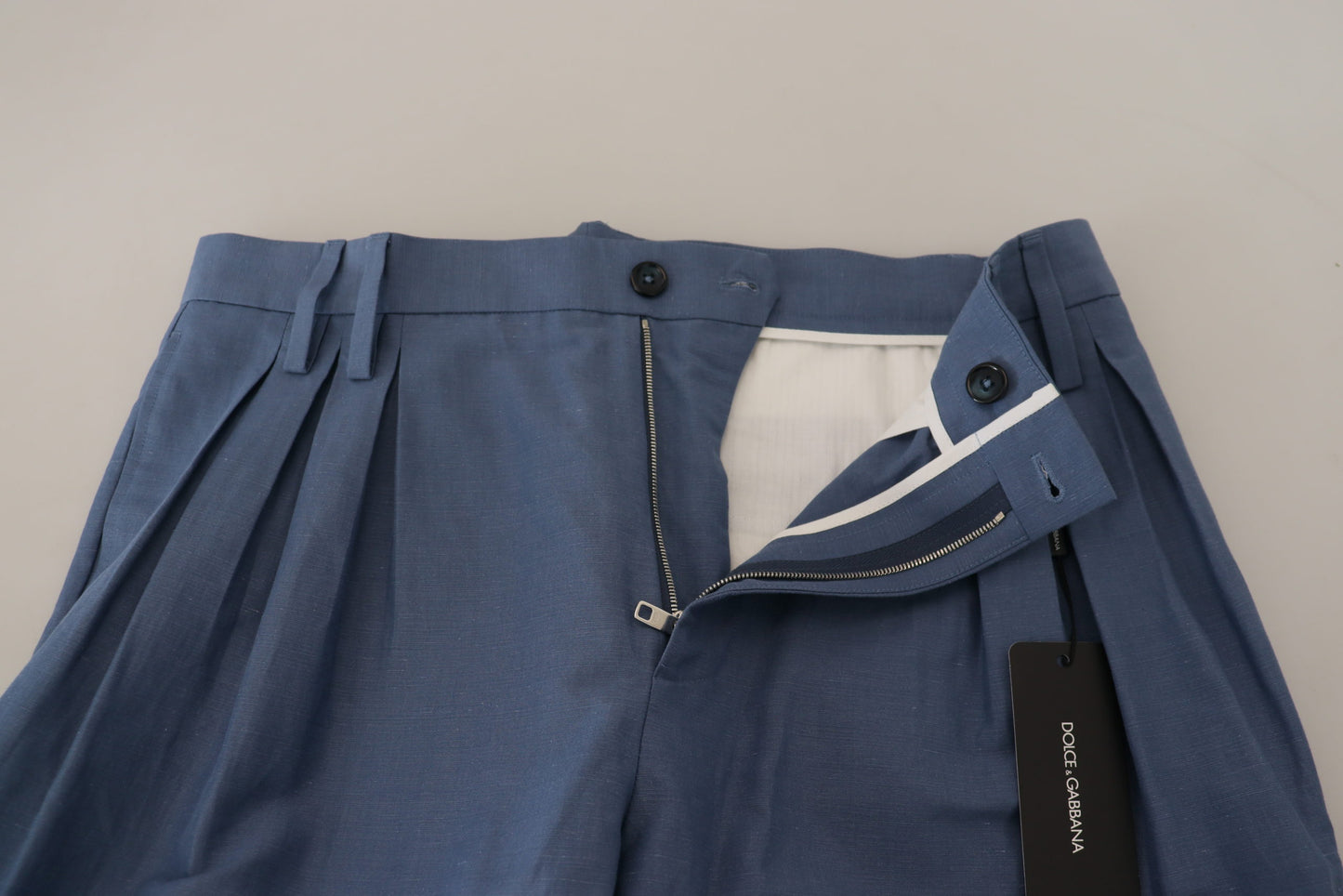 Dolce &amp; Gabbana Elegante blaue Hose aus Leinen-Baumwoll-Mischung