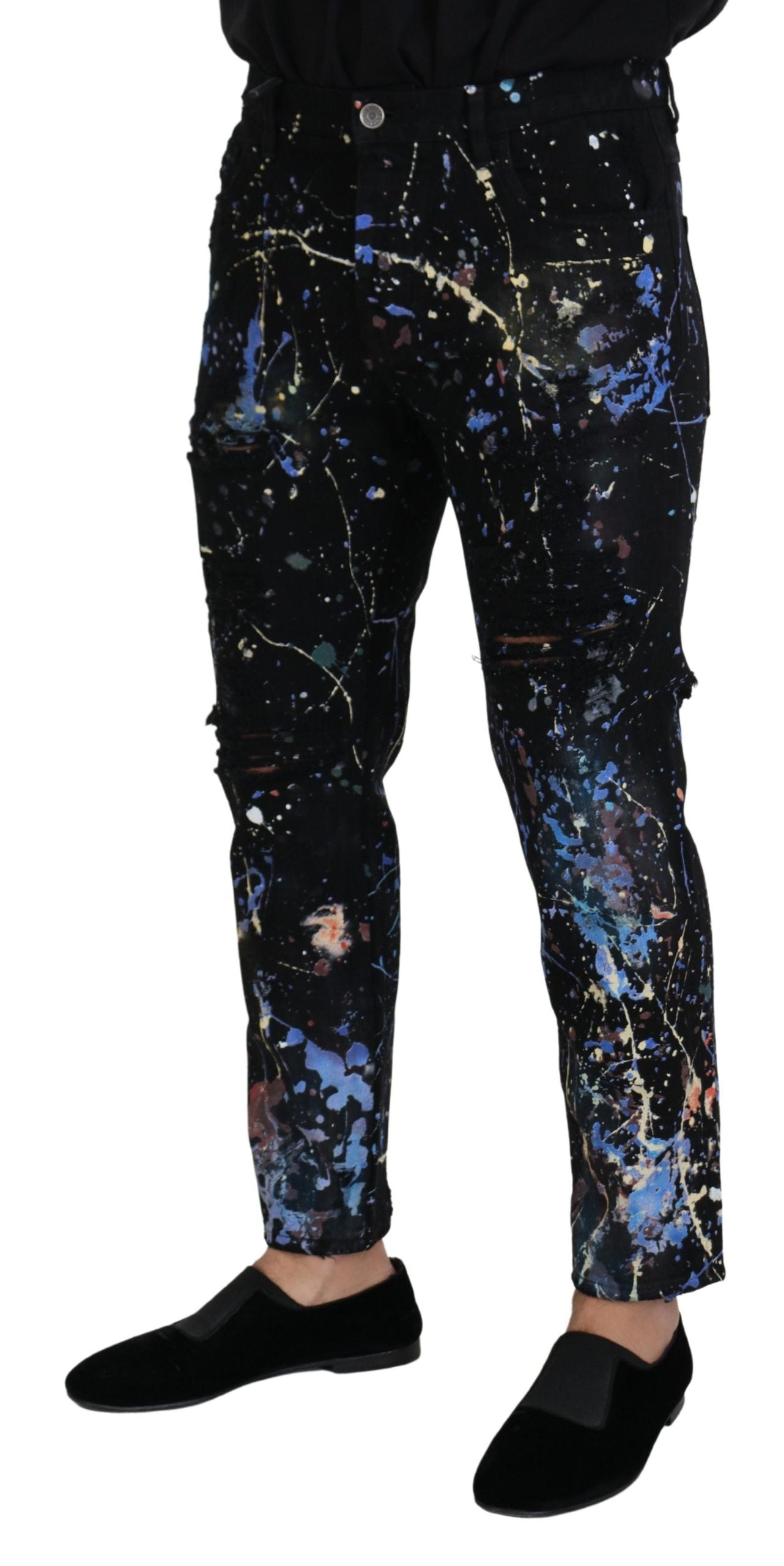 Dolce & Gabbana Exquisite Color Splash Print Denim Pants