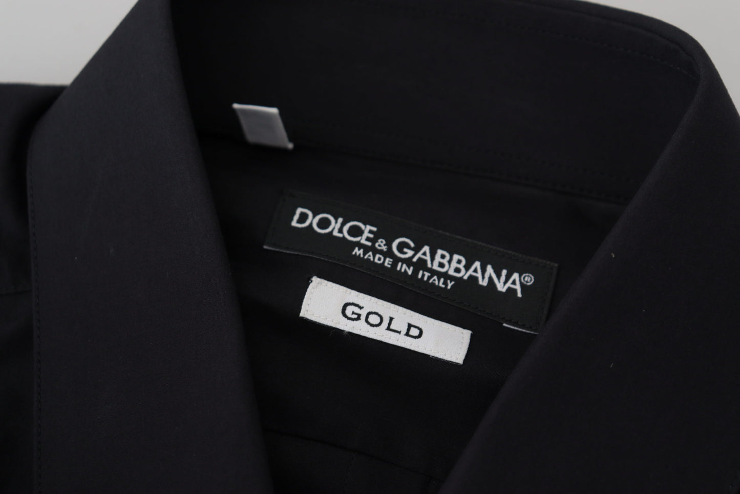 Dolce &amp; Gabbana Black Cotton Slim Fit Formal Dress GOLD Shirt