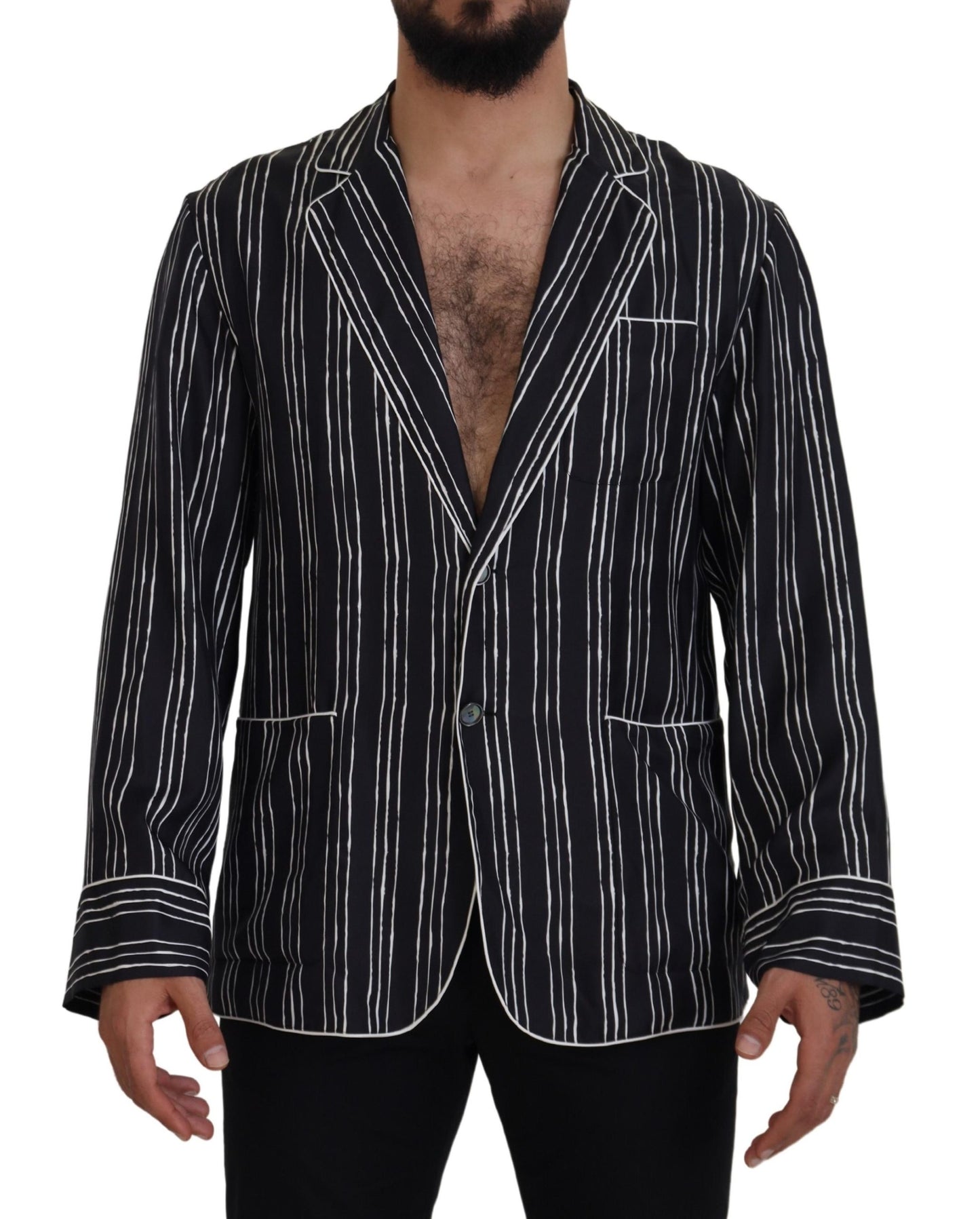 Dolce &amp; Gabbana Blue Striped Silk Pajama Shirt Jacket