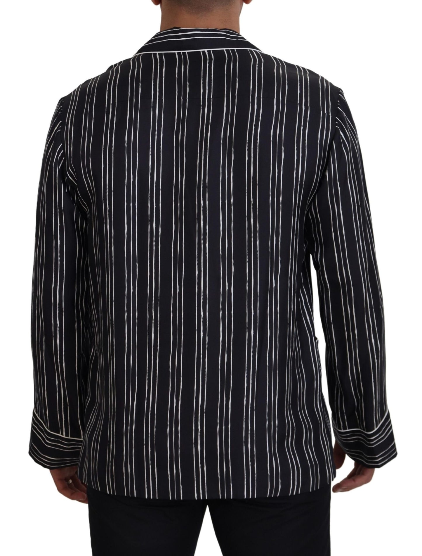 Dolce &amp; Gabbana Blue Striped Silk Pajama Shirt Jacket