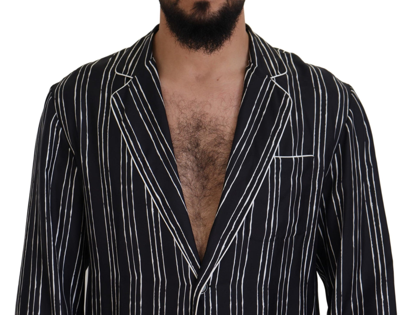 Dolce &amp; Gabbana Blue Striped Silk Pajama Shirt Jacket