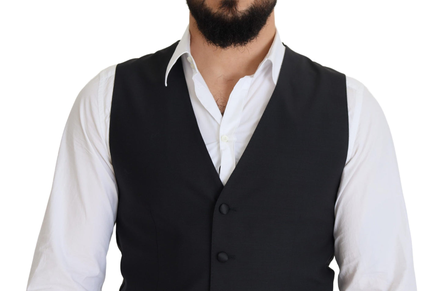 Dolce &amp; Gabbana Black Wool Stretch Waistcoat Formal Vest