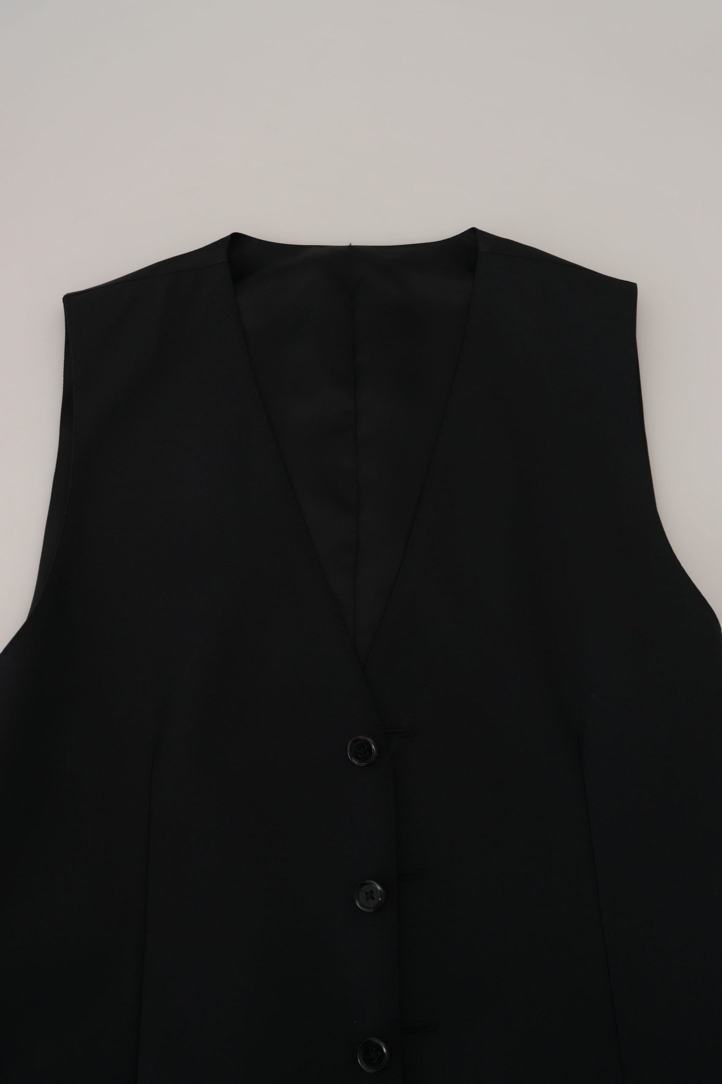 Dolce &amp; Gabbana Black Wool Stretch Waistcoat Formal Vest